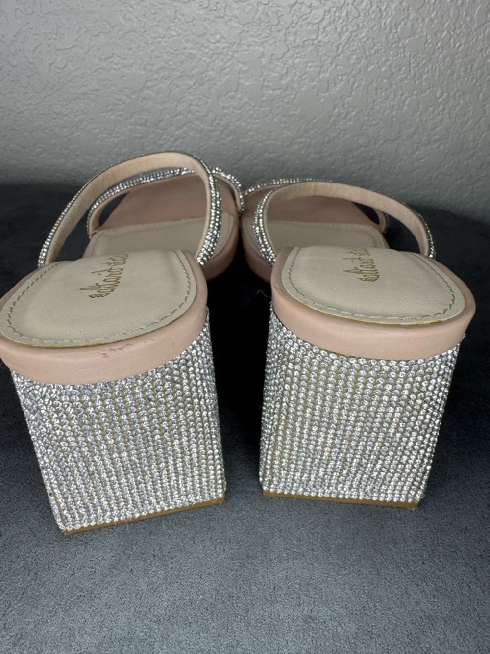 Altar’d State Rhinestone Block Heel Slide Sandals Nude Sparkly Heels Size 9 - Picture 8 of 12